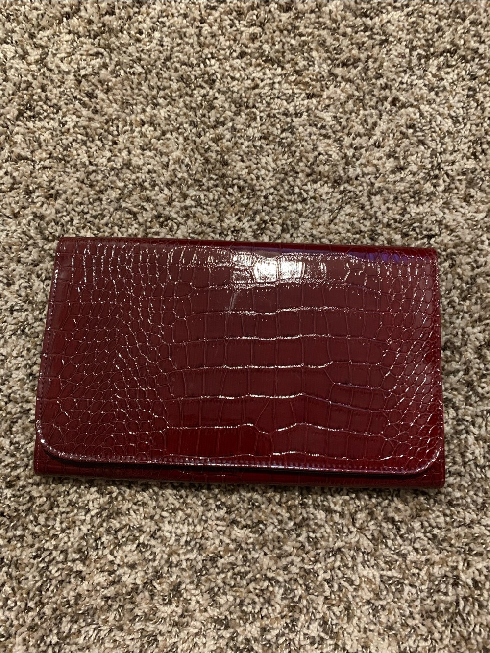 Red Croc-Embossed Patent Wallet Clutch